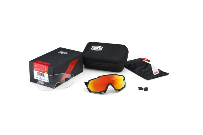 100% Speedtrap - Soft Tact Black - Hiper Red Multilayer Mirror Lens - biket.co.za