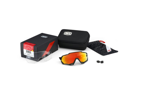 100% Speedtrap - Soft Tact Black - Hiper Red Multilayer Mirror Lens - biket.co.za