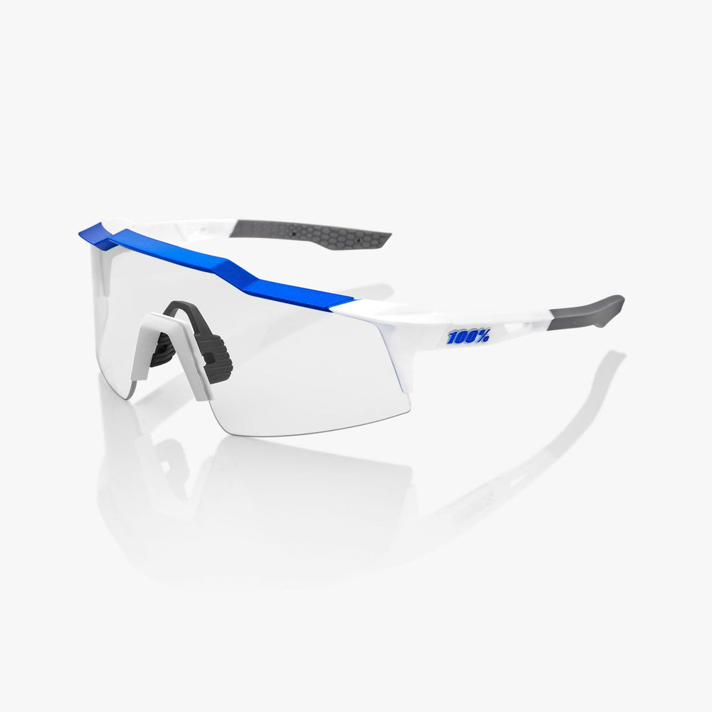 
                  
                    100% Speedcraft SL- Matte white/ Metallic Blue Hiper Blue multilayer Mirror lens - biket.co.za
                  
                
