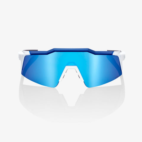 100% Speedcraft SL- Matte white/ Metallic Blue Hiper Blue multilayer Mirror lens - biket.co.za